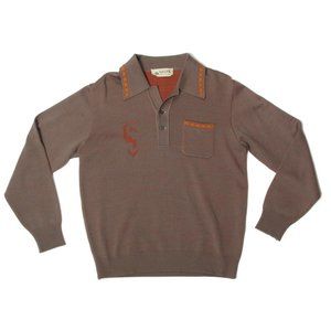 Vtg 70's ALLIX Tan Polo Long Sleeve Orange Insignia Men's Sweater sz M /016